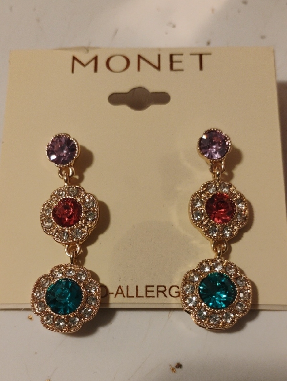 Monet-Rhinestone Bling Drop Earrings ππ©΅π©· - Picture 3 of 3